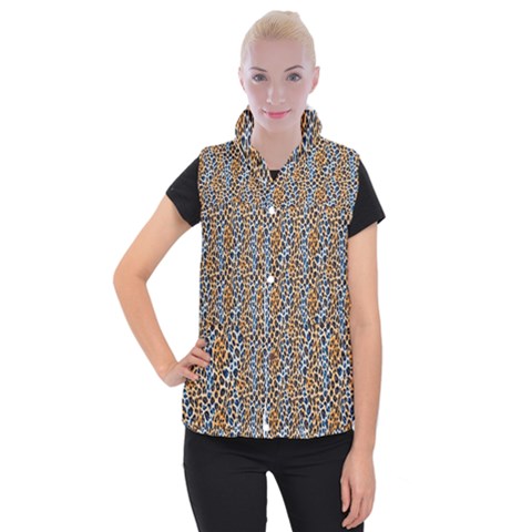 Blue Brown Leopard Women s Button Up Vest from ArtsNow.com