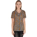 Blue Brown Leopard Women s V-Neck Scrub Top