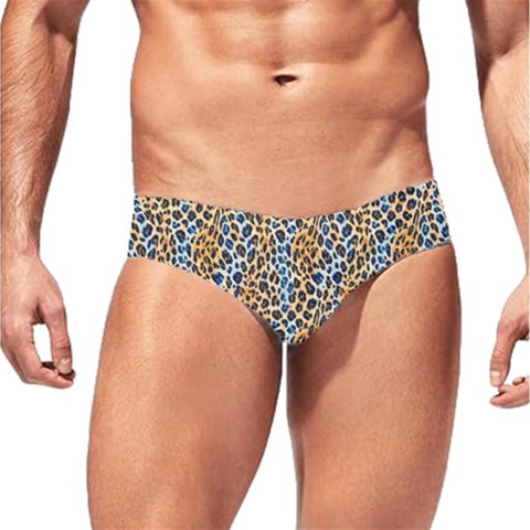 Blue Brown Leopard Men s Swim Brief from ArtsNow.com