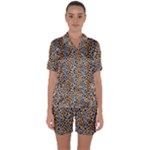 Blue Brown Leopard Satin Short Sleeve Pajamas Set
