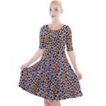 Blue Brown Leopard Quarter Sleeve A-Line Dress