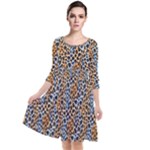 Blue Brown Leopard Quarter Sleeve Waist Band Dress