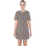 Blue Brown Leopard Sixties Short Sleeve Mini Dress