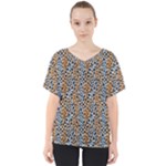 Blue Brown Leopard V-Neck Dolman Drape Top