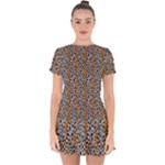 Blue Brown Leopard Drop Hem Mini Chiffon Dress