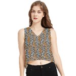 Blue Brown Leopard V-Neck Cropped Tank Top
