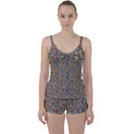 Blue Brown Leopard Tie Front Two Piece Tankini