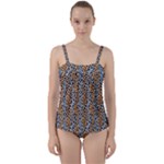 Blue Brown Leopard Twist Front Tankini Set