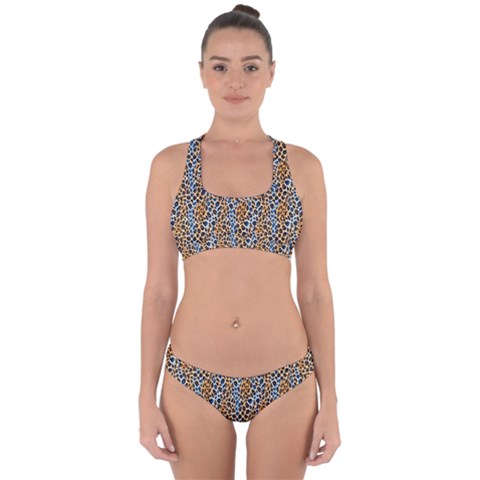 Blue Brown Leopard Cross Back Hipster Bikini Set from ArtsNow.com