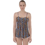 Blue Brown Leopard Babydoll Tankini Top