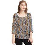 Blue Brown Leopard Chiffon Quarter Sleeve Blouse