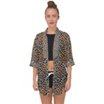 Blue Brown Leopard Open Front Chiffon Kimono