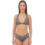 Blue Brown Leopard Double Strap Halter Bikini Set