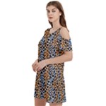 Blue Brown Leopard Women s Cold Shoulder Round Neck Mini Dress