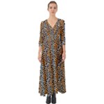 Blue Brown Leopard Button Up Boho Maxi Dress