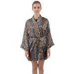 Blue Brown Leopard Long Sleeve Satin Kimono