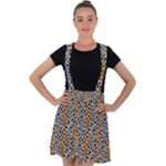 Blue Brown Leopard Velvet Suspender Skater Skirt