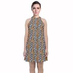 Velvet Halter Neckline Dress  