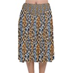 Blue Brown Leopard Velvet Flared Midi Skirt