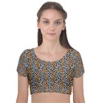 Blue Brown Leopard Velvet Short Sleeve Crop Top 