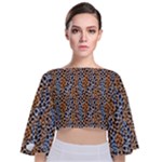 Blue Brown Leopard Tie Back Butterfly Sleeve Chiffon Top