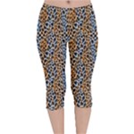 Blue Brown Leopard Velvet Capri Leggings 