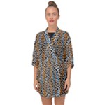 Blue Brown Leopard Half Sleeve Chiffon Kimono