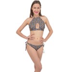Blue Brown Leopard Cross Front Halter Bikini Set