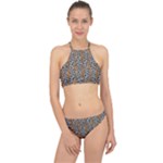 Blue Brown Leopard Halter Bikini Set