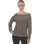 Blue Brown Leopard Off Shoulder Long Sleeve Velour Top