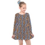 Blue Brown Leopard Kids  Long Sleeve Dress