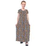 Blue Brown Leopard Kids  Short Sleeve Maxi Dress