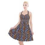 Blue Brown Leopard Halter Party Swing Dress 