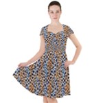Blue Brown Leopard Cap Sleeve Midi Dress With Pockets