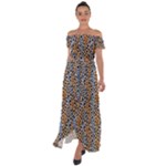 Blue Brown Leopard Off Shoulder Open Front Chiffon Dress