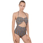 Blue Brown Leopard Scallop Top Cut Out Swimsuit