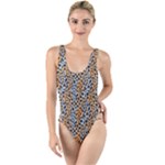Blue Brown Leopard High Leg Strappy Swimsuit