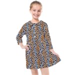 Blue Brown Leopard Kids  Quarter Sleeve Shirt Dress