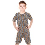Blue Brown Leopard Kids  T-Shirt and Shorts Set
