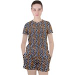 Blue Brown Leopard Women s T-Shirt and Shorts Set