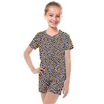 Blue Brown Leopard Kids  Mesh T-Shirt and Shorts Set