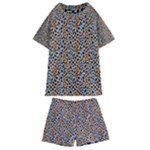 Blue Brown Leopard Kids  Swim T-Shirt and Shorts Set