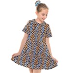 Blue Brown Leopard Kids  Short Sleeve Shirt Dress