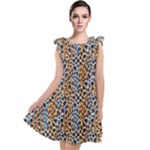 Blue Brown Leopard Tie Up Tunic Dress
