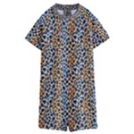 Blue Brown Leopard Kids  Boyleg Half Suit Swimwear