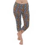 Blue Brown Leopard Lightweight Velour Capri Yoga Leggings