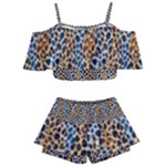 Blue Brown Leopard Kids  Off Shoulder Skirt Bikini