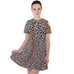 Blue Brown Leopard Short Sleeve Shoulder Cut Out Dress 