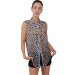 Blue Brown Leopard Sleeveless Chiffon Button Shirt