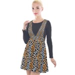 Blue Brown Leopard Plunge Pinafore Velour Dress